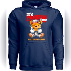 Gildan Navy Hoodie with Praying Bear Graphic